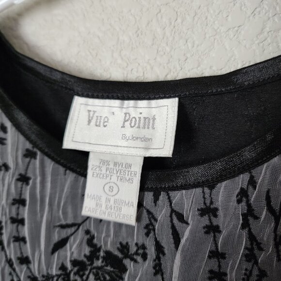 VUE POINT VINTAGE 90s Crinkle Mesh Sheer Tank Top Black Floral Overlay S - Picture 10 of 11